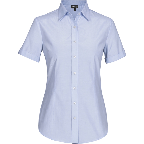 Ladies Short Sleeve Portsmouth Shirt - Black, Light Blue - BrandGear
